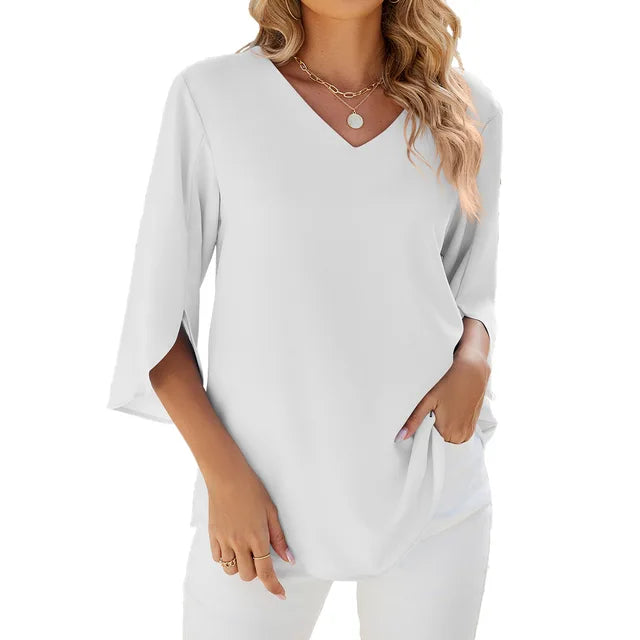 Cara - Blusa elegante con cuello en V